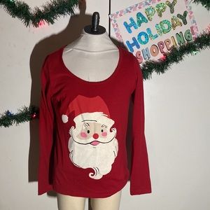 NiteNite Santa Face Size M Long Sleeve Red Night Shirt 60% Cotton 40% Polyester